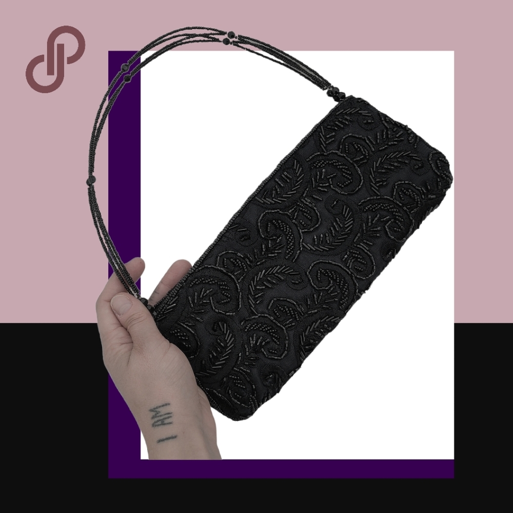 vintage 90s/Y2K black beaded evening bag 🖤🥂✨️